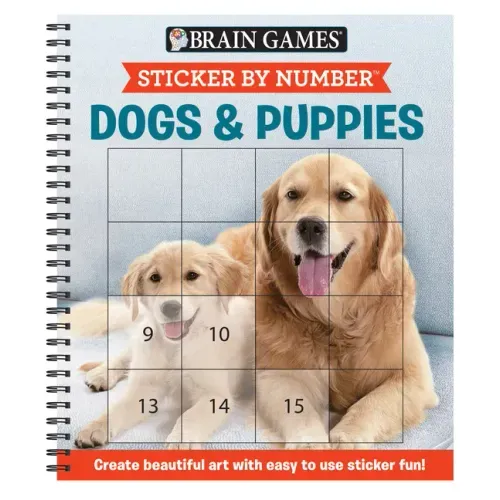 Brain Games - Sticker by Number: Dogs & Puppies (Easy - Square Stickers): Create Beautiful Art with Easy to Use Sticker Fun!