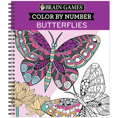 Brain Games - Color by Number: Butterflies - Spiral - iShook Books