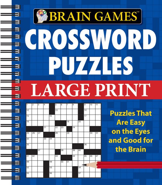 Brain Games - Crossword Puzzles - Large Print (Blue) - iShook Books