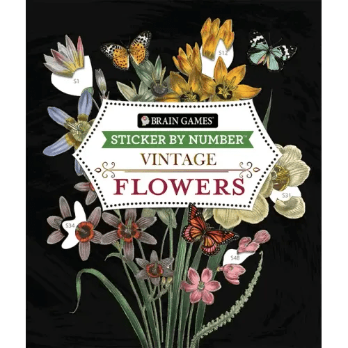 Brain Games - Sticker by Number - Vintage: Flowers (28 Images to Sticker) - Paperback - iShook Books