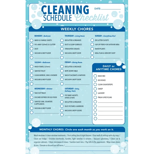 Cleaning Schedule Checklist Note Pad (60 Sheets) - Hardcover - iShook Books