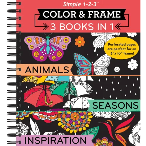 Color & Frame - 3 Books in 1 - Animals, Seasons, Inspiration (Adult Coloring Book) - Spiral - iShook Books