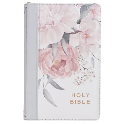 KJV Bible Deluxe Gift Faux Leather Floral Printed W/Zipper - Leather - iShook Books