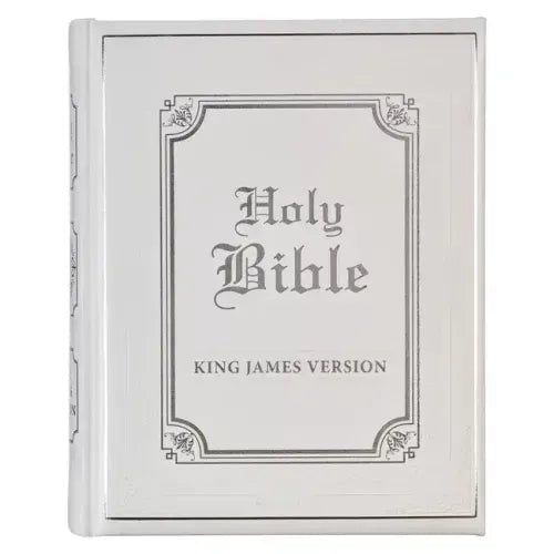 KJV Holy Bible, Classically Illustrated Heirloom Family Bible, Faux Leather Hardcover - Ribbon Markers, King James Version, White/Silver - Leather - iShook Books