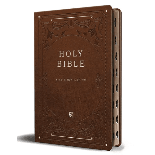 KJV Holy Bible, Giant Print Thinline Large Format, Brown Premium Imitation Leather with Ribbon Marker, Red Letter, and Thumb Index - Bonded Leather - iShook Books