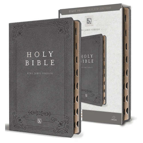 KJV Holy Bible, Giant Print Thinline Large Format, Gray Premium Imitation Leather with Ribbon Marker, Red Letter, and Thumb Index - Bonded Leather - iShook Books
