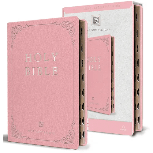 KJV Holy Bible, Giant Print Thinline Large Format, Pink Premium Imitation Leather with Ribbon Marker, Red Letter, and Thumb Index - Bonded Leather - iShook Books