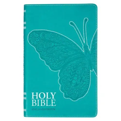 KJV Holy Bible, Gift Edition for Girls/Teens King James Version, Faux Leather Flexible Cover, Teal Butterfly - Leather - iShook Books