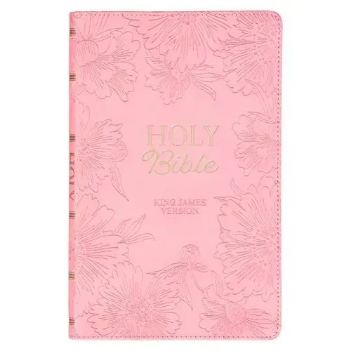 KJV Holy Bible, Gift Edition King James Version, Faux Leather Flexible Cover, Light Pink Floral - Leather - iShook Books