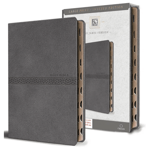 KJV Holy Bible, Large Print Medium Format, Gray Faux Leather with Ribbon Marker, Red Letter, Thumb Index - Paperback - iShook Books