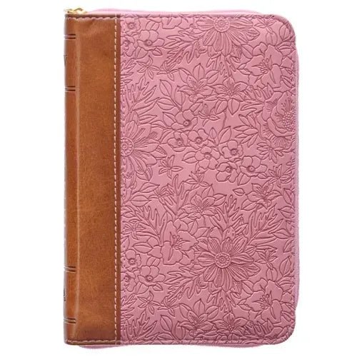 KJV Holy Bible, Mini Pocket Size, Faux Leather Red Letter Edition - Ribbon Marker, King James Version, Pink/Saddle Tan, Zipper Closure - Leather - iShook Books