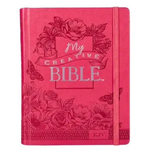 KJV Holy Bible, My Creative Bible, Faux Leather Hardcover - Ribbon Marker, King James Version, Pink Floral W/Elastic Closure - Imitation Leather - iShook Books