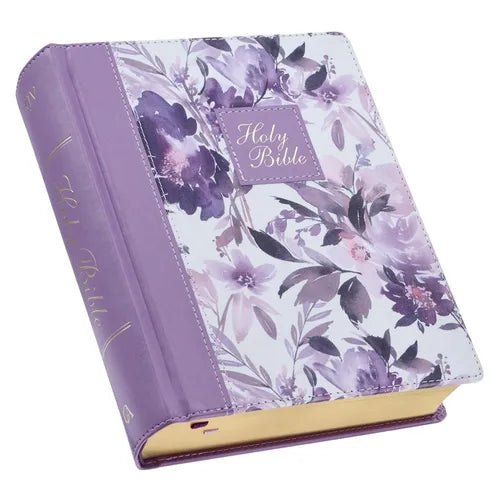 KJV Holy Bible, Note - Taking Bible, Faux Leather Hardcover - King James Version, Purple Floral Printed - Leather - iShook Books
