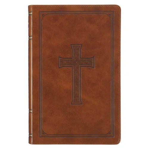 KJV Holy Bible, Standard Size Faux Leather Red Letter Edition Thumb Index, Ribbon Marker, King James Version, Honey Brown Cross Emblem - Leather - iShook Books