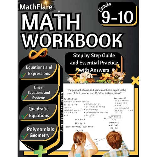 MathFlare - Math Workbook 9th and 10th Grade: Math Workbook Grade 9 - 10: Equations and Expressions, Linear Equations, System of Equations, Quadratic Eq - Paperback - iShook Books