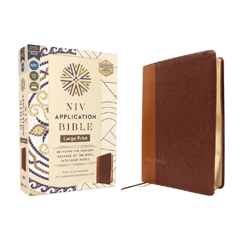 NIV Application Bible, Large Print, Leathersoft, Brown, Red Letter, Comfort Print: Bringing the Ancient Message of the Bible Into Your World - Imitation Leather - iShook Books