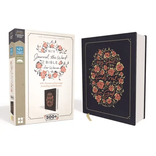 NIV, Journal the Word Bible for Women, Cloth Over Board, Navy, Red Letter Edition, Comfort Print: 500+ Prompts to Encourage Journaling and Reflection - Hardcover - iShook Books