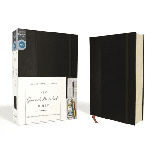 NIV, Journal the Word Bible, Hardcover, Black, Red Letter Edition, Comfort Print: Reflect, Take Notes, or Create Art Next to Your Favorite Verses - Hardcover - iShook Books