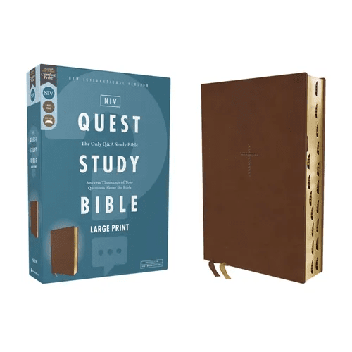 Niv, Quest Study Bible, Large Print, Leathersoft, Brown, Thumb Indexed, Comfort Print: The Only Q and A Study Bible - Imitation Leather - iShook Books