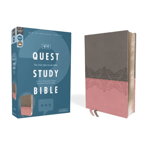 Niv, Quest Study Bible, Leathersoft, Gray/Pink, Comfort Print: The Only Q and A Study Bible - Imitation Leather - iShook Books