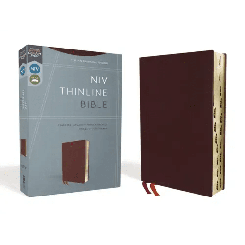 NIV, Thinline Bible, Bonded Leather, Burgundy, Indexed, Red Letter Edition - Bonded Leather - iShook Books