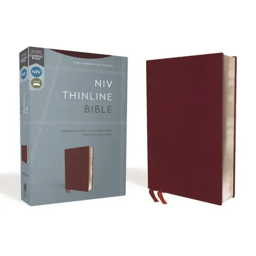 NIV, Thinline Bible, Bonded Leather, Burgundy, Red Letter Edition - Bonded Leather - iShook Books