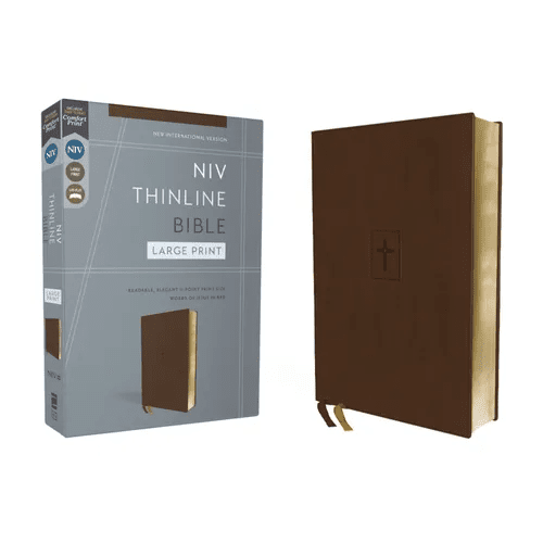 Niv, Thinline Bible, Large Print, Leathersoft, Brown, Red Letter, Comfort Print - Imitation Leather - iShook Books