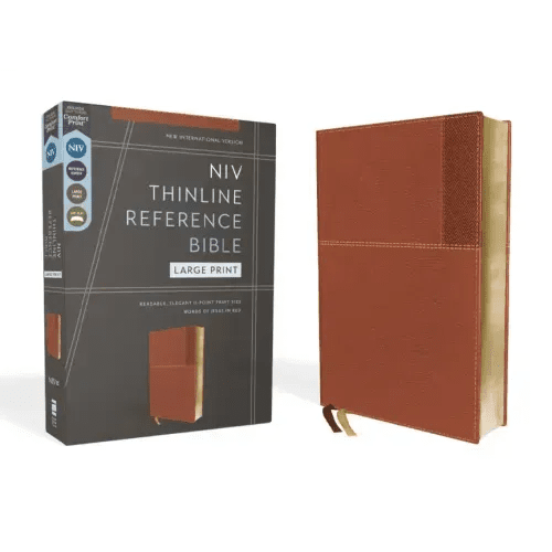 Niv, Thinline Reference Bible (Deep Study at a Portable Size), Large Print, Leathersoft, Brown, Red Letter, Comfort Print - Imitation Leather - iShook Books