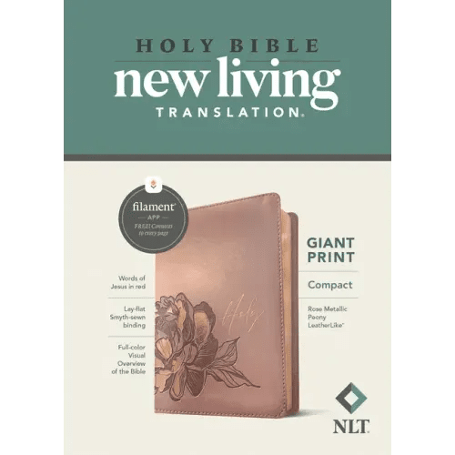 NLT Compact Giant Print Bible, Filament Enabled (Leatherlike, Rose Metallic Peony, Red Letter) - Imitation Leather - iShook Books