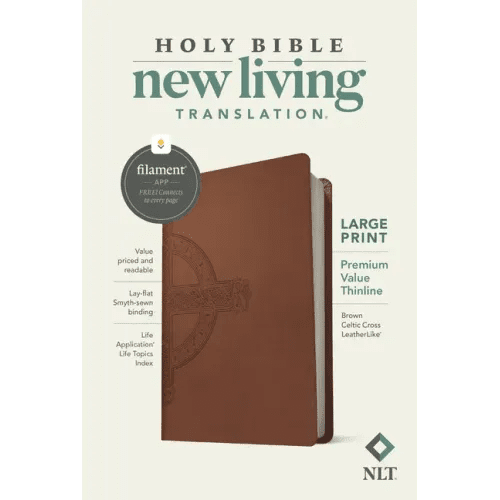 NLT Large Print Premium Value Thinline Bible, Filament Enabled (Leatherlike, Brown Celtic Cross) - Imitation Leather - iShook Books