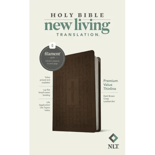 NLT Premium Value Thinline Bible, Filament Enabled (Leatherlike, Dark Brown Cross) - Imitation Leather - iShook Books