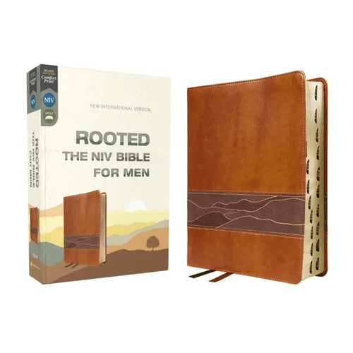 Rooted: The NIV Bible for Men, Leathersoft, Brown, Thumb Indexed, Comfort Print - Imitation Leather - iShook Books
