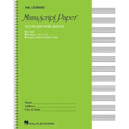Standard Wirebound Manuscript Paper Green Cover 12 Staves Per Page Music Notation Guide for Composers Students and Musicians Hal Leonard Spiral - Bound - Spiral - iShook Books