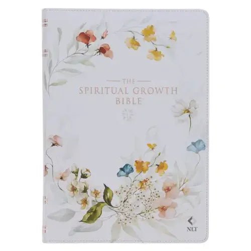 The Spiritual Growth Bible, Study Bible, NLT - New Living Translation Holy Bible, Faux Leather, White Printed Floral - Leather - iShook Books
